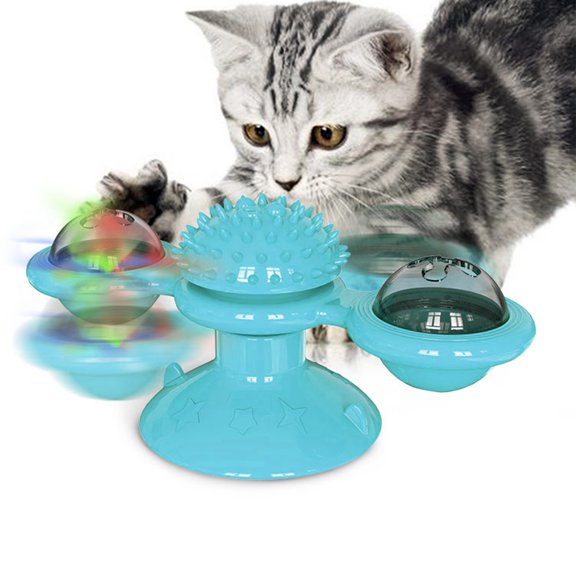 Windmill Cat Toy Turntable Interactive Teasing Pet Toy Wall Mount Turning Tickle Scratch Hair BrushCat Toy with Catnip Light Ball