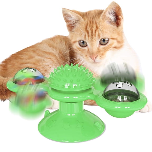 Windmill Cat Toy with Catnip, Interactive Cat Spinning Toys with Suction Cup Kitten Turntable Massage Toy for Indoor Cats