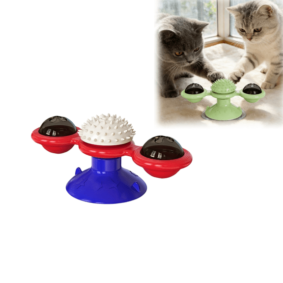 Windmill Cat Toy with Suction Cup Base, Interactive Spinning Turntable with Chewing and Grooming Features for Indoor Cats
