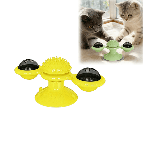 Windmill Cat Toy with Suction Cup Base, Interactive Spinning Turntable with Chewing and Grooming Features for Indoor Cats