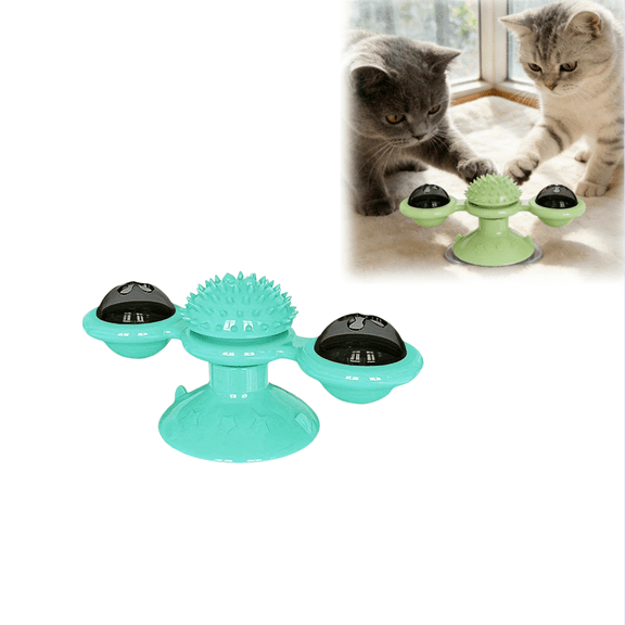 Windmill Cat Toy with Suction Cup Base, Interactive Spinning Turntable with Chewing and Grooming Features for Indoor Cats