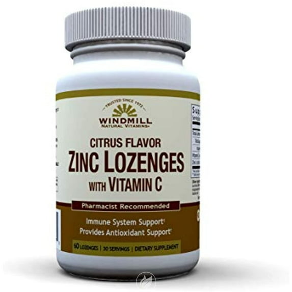 Windmill Citrus Flavor Zinc Lozenges With Vitamin C 60 Lozenges, Pack of 2