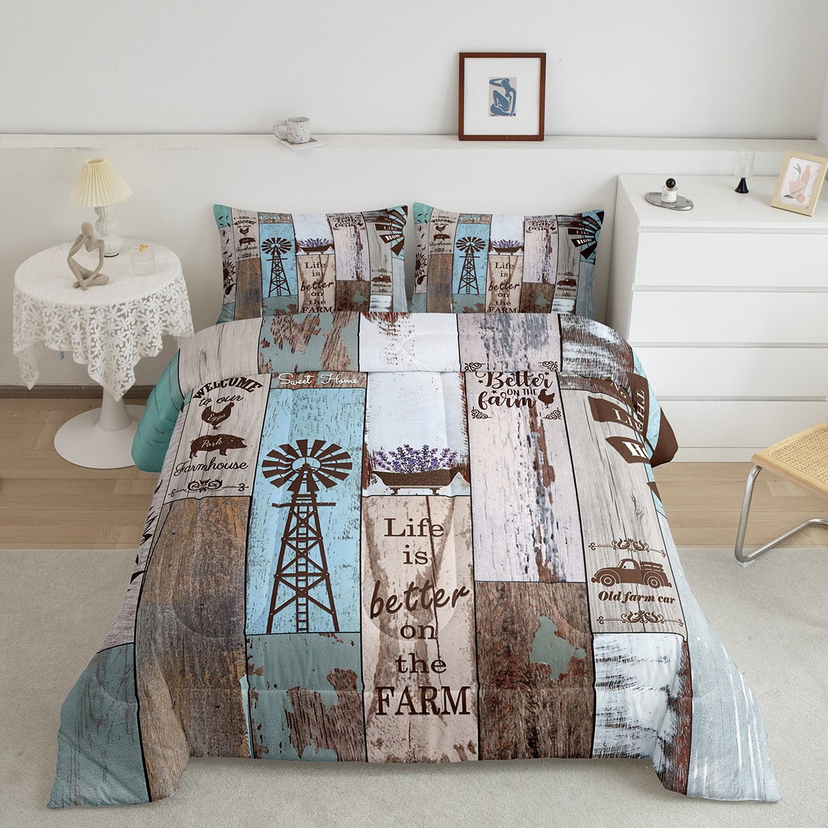 Windmill Comforter Set For Teens, Rustic Farmhouse Style Bedding Set Full Size Windmill Themed ...