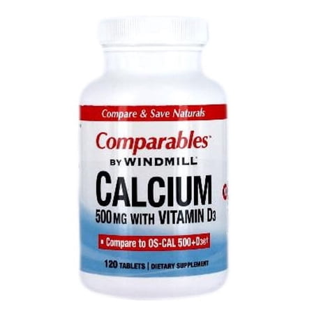 Windmill Comparables Calcium 500 mg Tablets With Vitamin D3 Tablets, 120 ea, 6 Pack