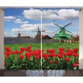 thumbnail image 1 of Ambesonne Windmill Curtains 2 Panel Set, Red Color Tulips Field, 108" x 108", Multicolor, 1 of 3