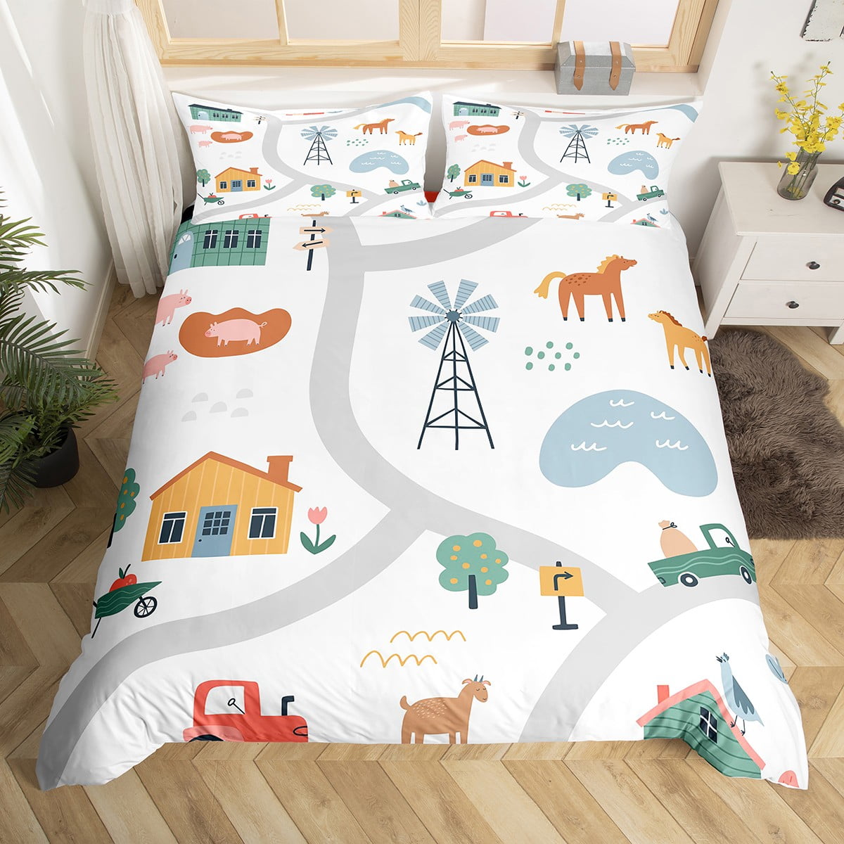 4-Piece Farm Animal Toddler Bedding Set - Microfiber Comforter, Sheets & Pillowcase
