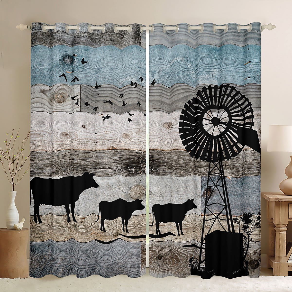 Windmill Decor Farmhouse Curtains & Drapes Milk Cow Farm Animals ...