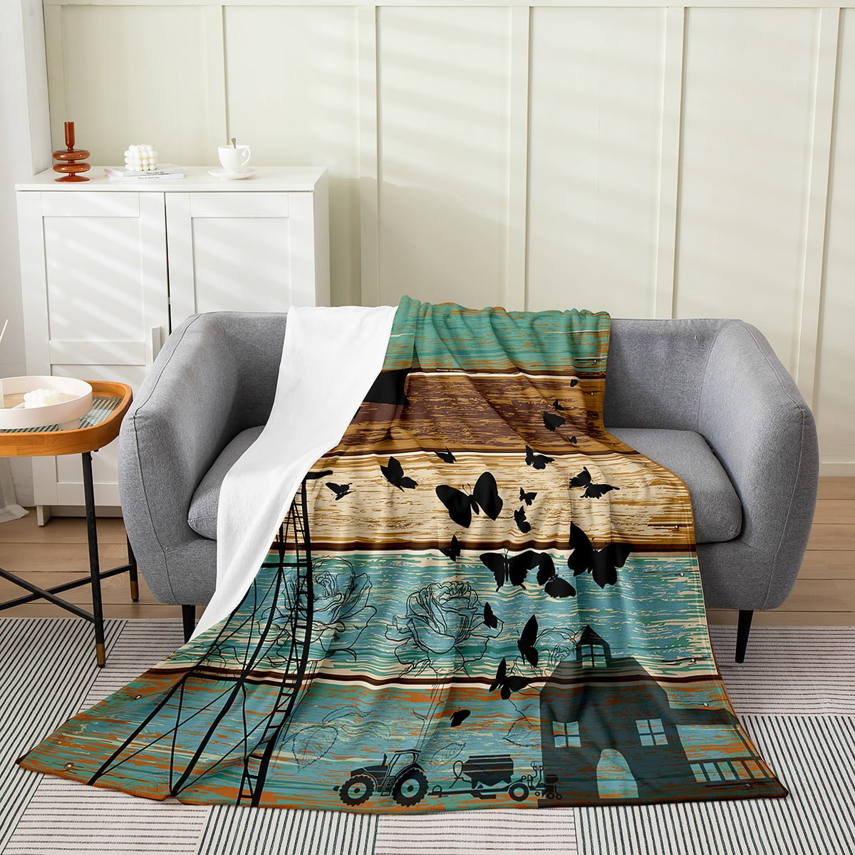 Windmill Decor Farmhouse Fleece Blanket Pinwheel Winnow Throw Blanket