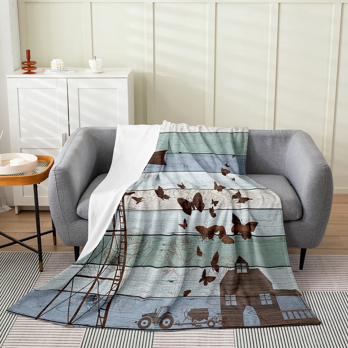 Windmill Decor Farmhouse Fleece Blanket Pinwheel Winnow Throw Blanket