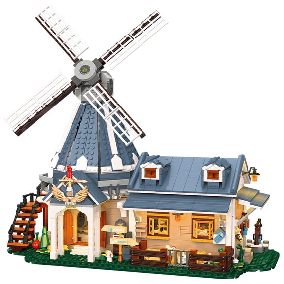 Windmill Farm Cottage Building Kit, European Countryside House Model with Windmill, Garden and LED Lighting, Rustic Architecture Bricks, Collectible Desk Decor for Adults Teens Kids, Gifts for Ages 8