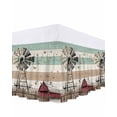 thumbnail image 1 of Windmill Farmhouse Bed Skirt Queen Size, Vintage Teal Brown Wooden Butterfly Wrap Around Bed Skirting with Adjustable Elastic Strap, Dust Ruffle Pleated Bedskirts 16 Inch Drop for Bedroom Queen Beds, 1 of 9