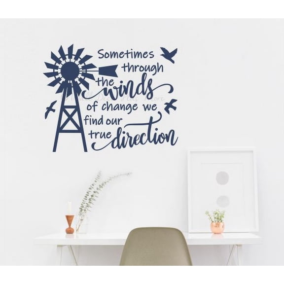 Windmill Farmhouse Decor Decal Winds True Direction Quote Wall Art Stickers 23x18-Inch Deep Blue