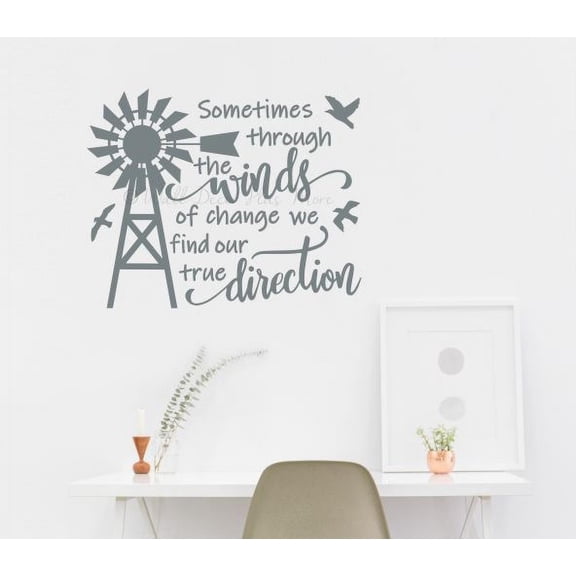 Windmill Farmhouse Decor Decal Winds True Direction Quote Wall Art Stickers 23x18-Inch Storm Gray