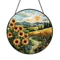Windmill Field Sun Catcher Stained Glass Style Round Spring Landscape ...