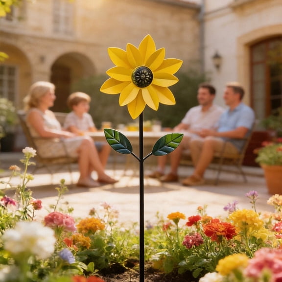 Windmill Garden Stake Sign Wind Outdoor Metal Wind Sculpture with Garden Stake Windmill for Patio & Yard