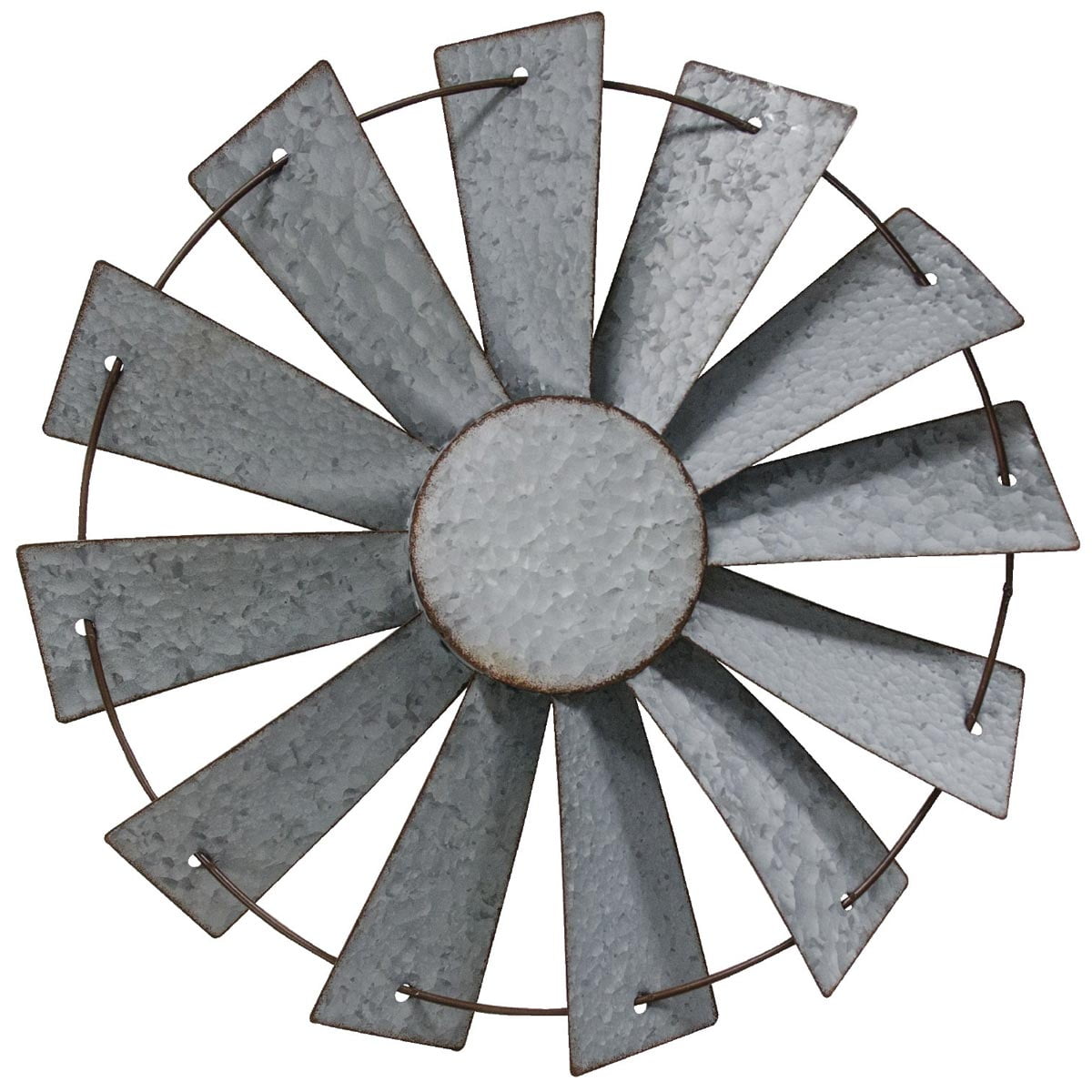 Rustic Galvanized Metal Windmill Wall Sculpture, 16 Inch