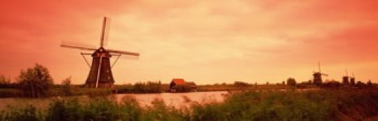 Windmill Kinderdigk Netherlands Canvas Art - Panoramic Images (36 x 12)