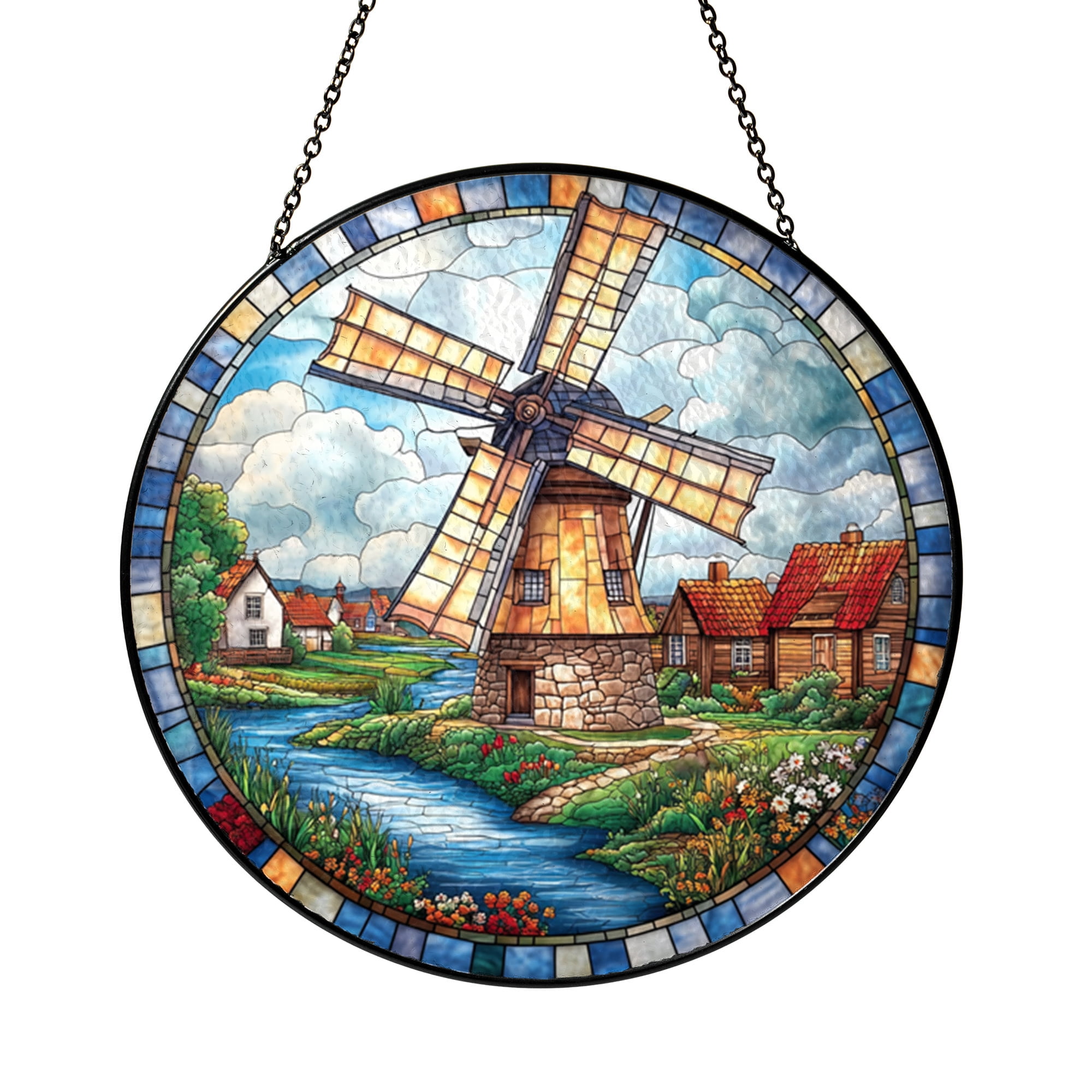 Window Drawing. Sign Windmill Landscape Window Decor in Stained Glass Style – Art - Walmart.com