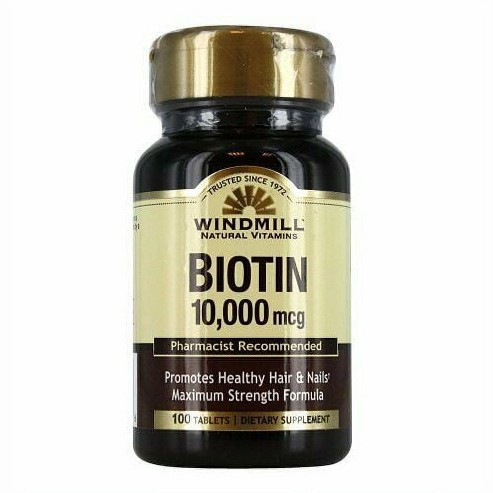 Windmill Natural Vitamins Biotin 10,000 mcg, Maximum Strength, 100 ct, 3 Pack