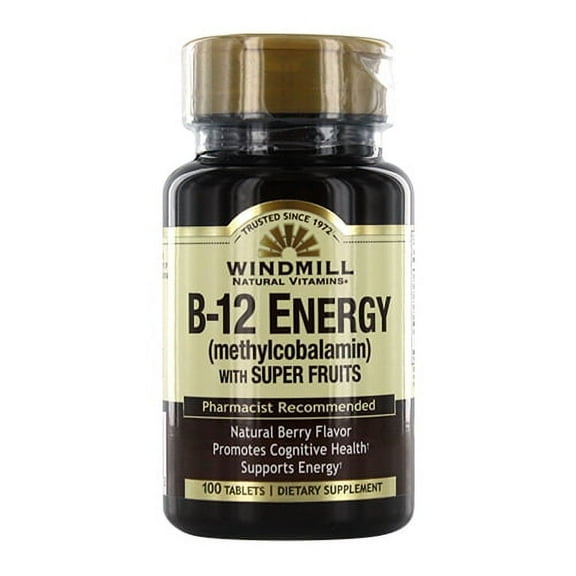 Windmill Natural Vitamins Vitamin B 12 Energy with Super Fruits Tablets, 100 Ea