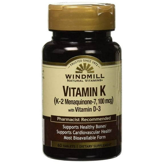 Windmill Natural Vitamins Vitamin K (K-2 Menaquinone-7, 100mcg) 60 Each