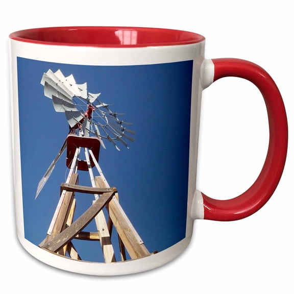 3drose, Windmill on Ranch, Santa Fe, New Mexico - Us32 Jmr0357 - Julien Mcroberts, 15oz Two-tone Red Mug