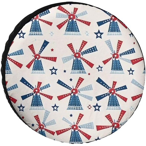 Windmill Patriotic Celebrate America Independence Printed Spare Tire Wheel Cover for Car Truck Tires Sun UV Protector