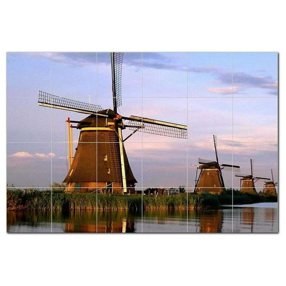 Windmill Photo Ceramic Tile Mural Kitchen Backsplash Bathroom Shower 406337-L64
