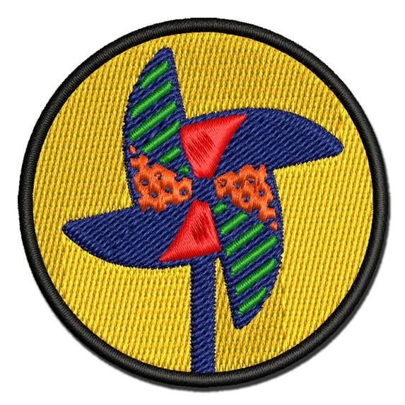 Windmill Pinwheel Applique Multi-Color Embroidered Iron-On Patch - 2.5 Inch Small
