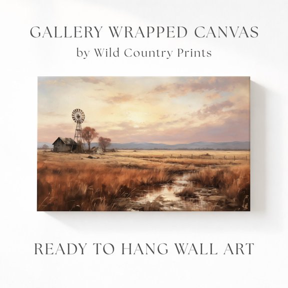 Windmill Prairie Sunset Ranch House Walls Farmhouse Bedrooms Amber Grass Poster