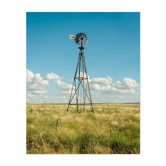 Windmill, Route 66 - New Mexico Photography Rural Landscape Rustic Scenic Farmhouse Nature Vintage Unframed Wall Art Print 18 x 24 inches