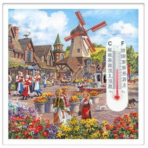 Windmill Scene Thermometer Magnet Kitchen Tile