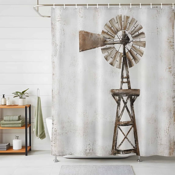Windmill Shower Curtains for Bathroom, Modern Rustic Distressed Farmhouse Waterproof Fabric Shower Curtain, Decorative Bathroom Curtain for Bathtub, 36"x72", No Hooks Included