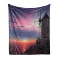 thumbnail image 1 of Windmill Soft Flannel Fleece Throw Blanket, Oia Village Santorini Island Greece Colorful Sky Idyllic Aegean, Cozy Plush for Indoor and Outdoor Use, 60" x 80", Multicolor, by Ambesonne, 1 of 6