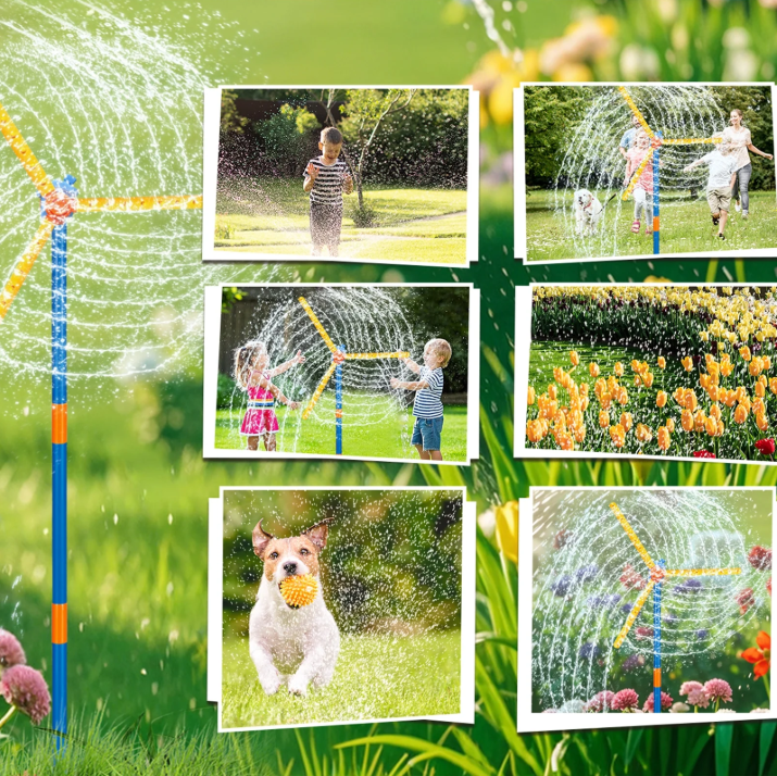 Windmill Sprinkler Water Toy for Kids, 2 in 1 Lawn Watering & Summer Splash Play Toy, 360° Rotating Outdoor Water Sprinkler for Backyard Yard, Fun for Kids & Family Pets