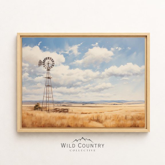 Windmill Steel Golden Prairie Dramatic Cloud Sky Country Farmhouse Poster