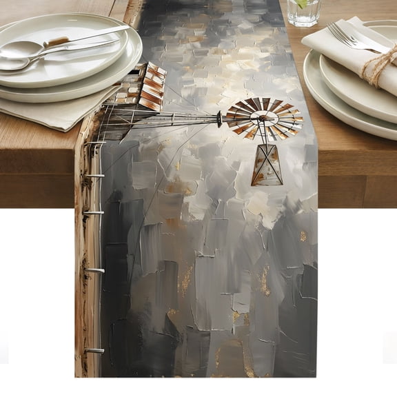 Windmill Table Runner Modern Oil Painting Barn Farmhouse Tablerunners 16 x 72 Inch, Table Decorations Tabletop Scarf for Summer Gathering Holiday Farmhouse Kitchen Dining Decor