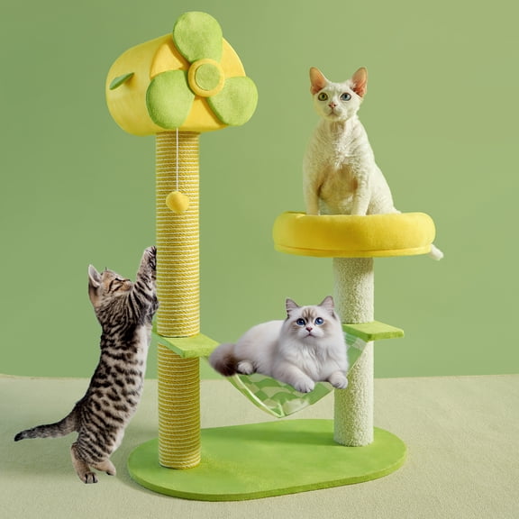 Windmill-Themed Cat Tree  Integrated Sisal Scratching Post and Hammock  A Cute Cat Toy with a Fresh, Charming Color Palette