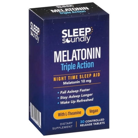Sleep Soundly Melatonin Triple Action, with L-Theanine, Fall Asleep Faster, Wake Up Refreshed, 30 Tablets, 30 Servings