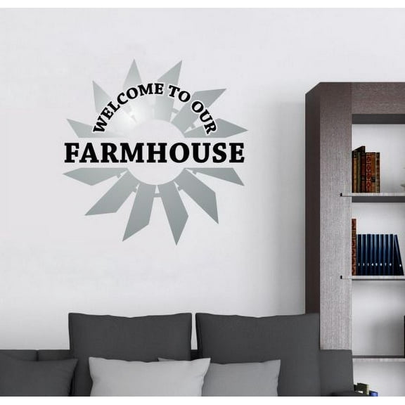 Windmill Wall Decal Stickers Welcome to Farmhouse Style Décor Vinyl Art 23x23-Inch Metallic Silver/Black