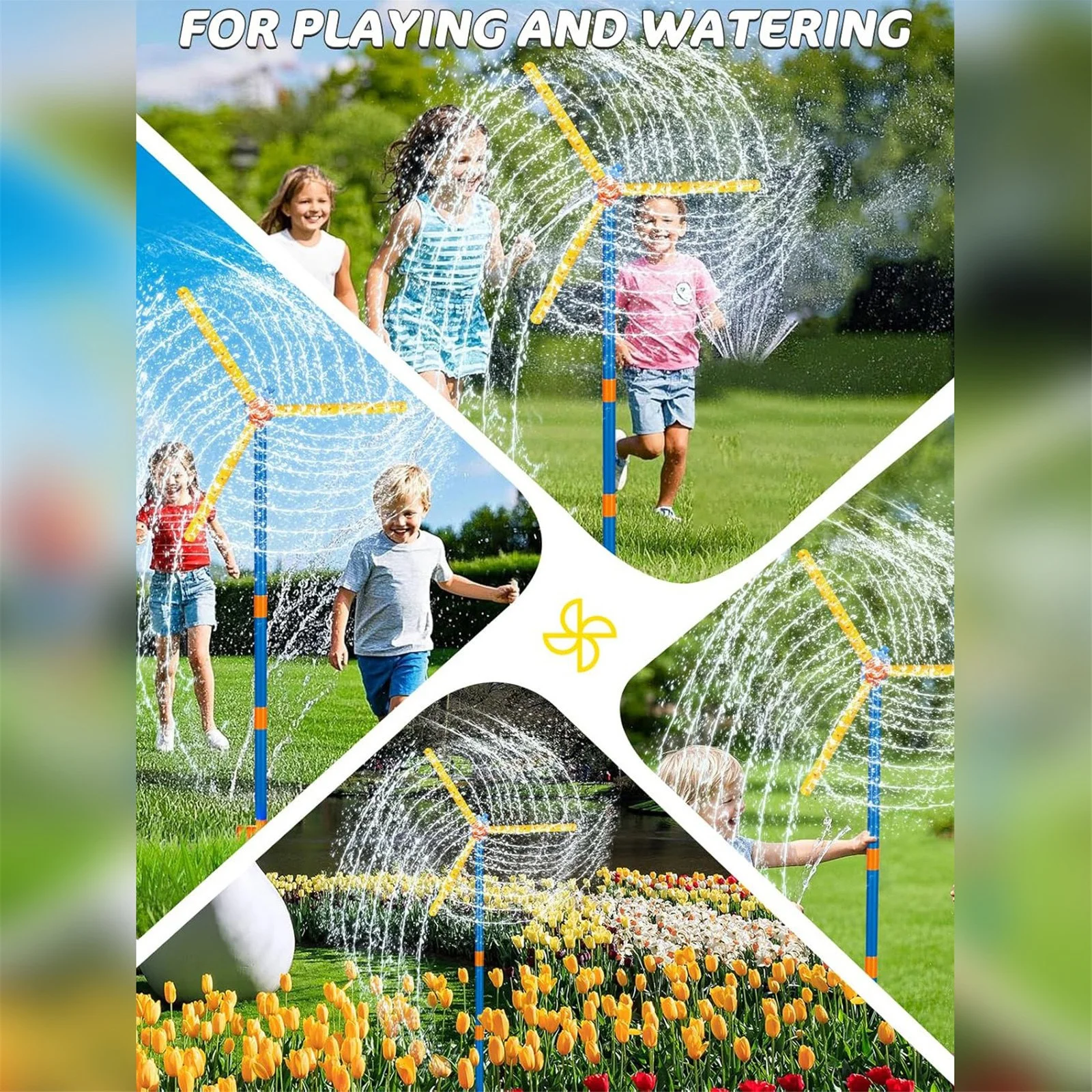 Windmill Water Sprinkler Outdoor Yard Toy 360° Spining Toy with 36 Spray Nozzles Summer Backyard Wate Games for Boys Girls Dogs and Garden Lawn Watering