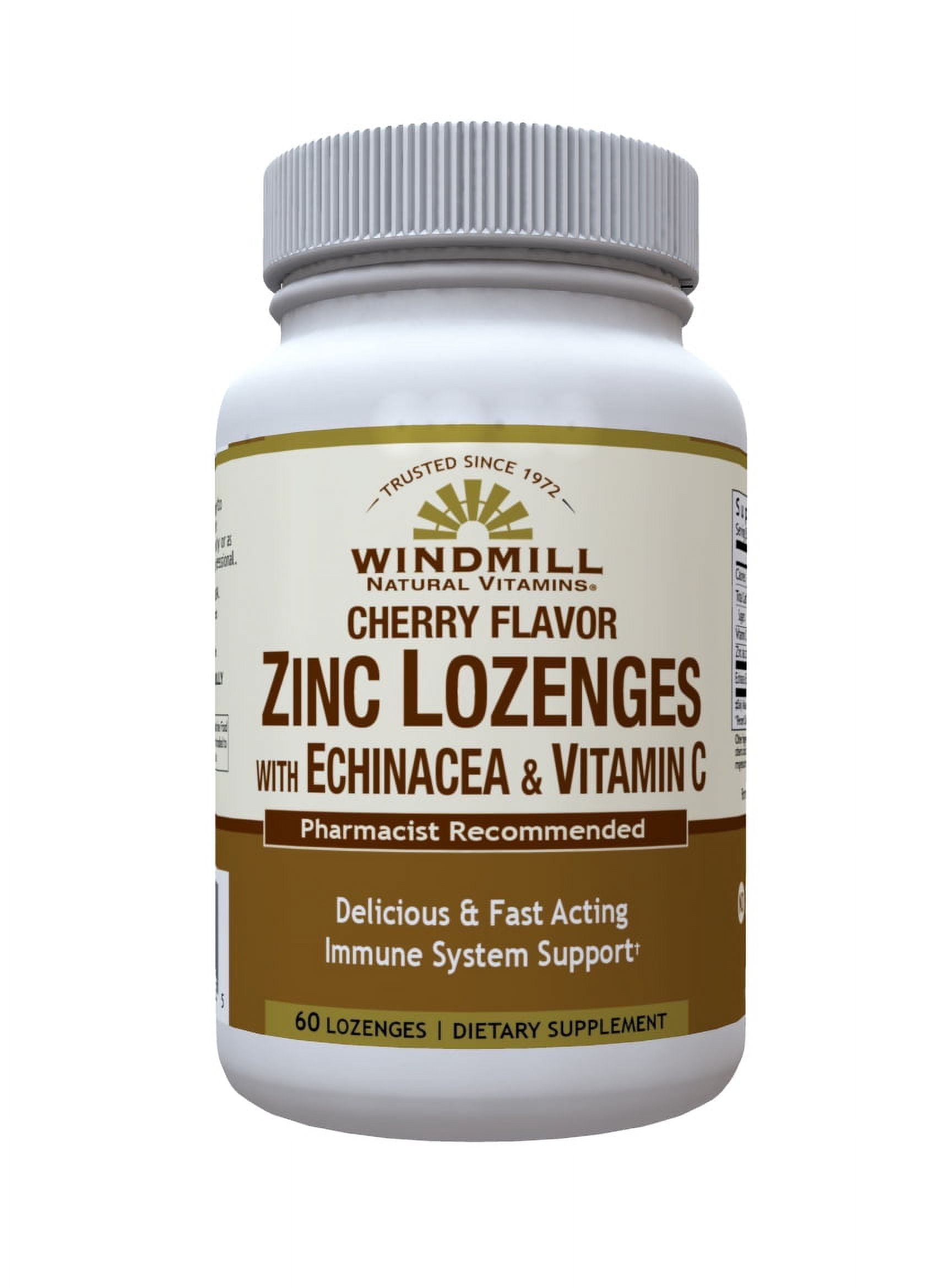 Windmill Zinc Lozenges with Echinacea & Vitamin C Cherry Flavor, 60 Lozenges, 60 servings