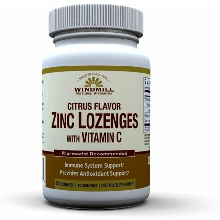 Windmill Zinc Lozenges with Vitamin C  Citrus  60 Count  Pack of 4