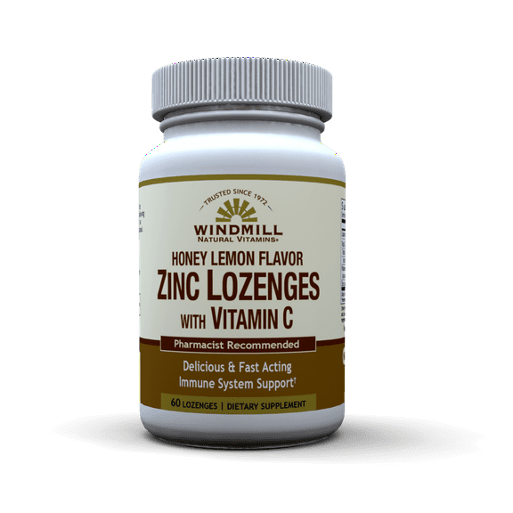 Windmill Zinc Lozenges with Vitamin C  Honey Lemon Flavor, 60 Lozenges, 60 servings