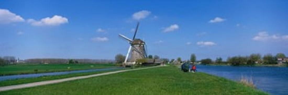 Windmill and Canals near Leiden The Netherlands Canvas Art - Panoramic Images (18 x 6)