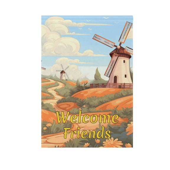 Windmill and Flowers Garden Flag House Banner 28" x 40" Double Sided Outdoor Yard Decoration