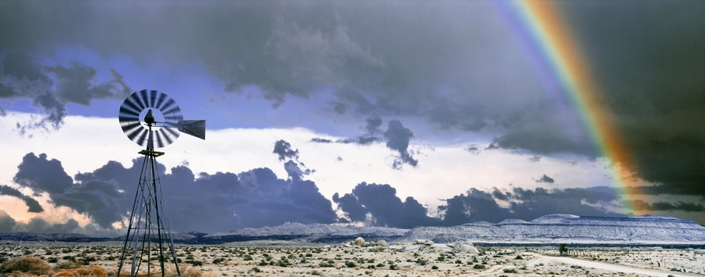 Windmill and Rainbow Mojave National Preserve California USA Canvas Art - Panoramic Images (36 x 12)