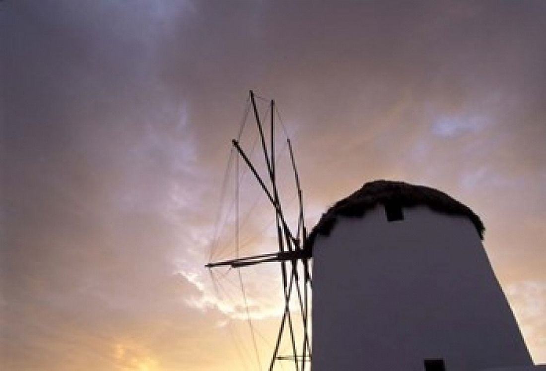 Windmill at Sunrise Mykonos Greece Canvas Art - Keren Su DanitaDelimont (24 x 15)