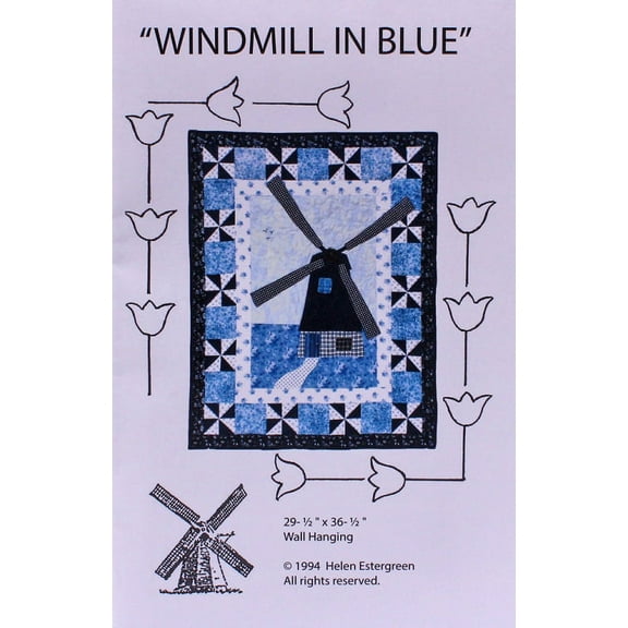 Windmill in Blue Dutch Windmill Wall-hanging Quilting Quilt Pattern Holland Netherlands - Sold by the Pattern M204.01