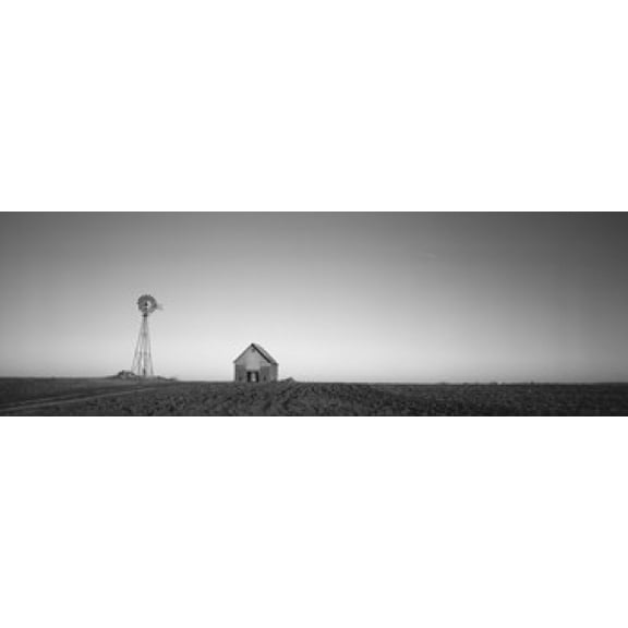 Windmill in a field near a farmhouse Illinois USA Canvas Art - Panoramic Images (18 x 6)